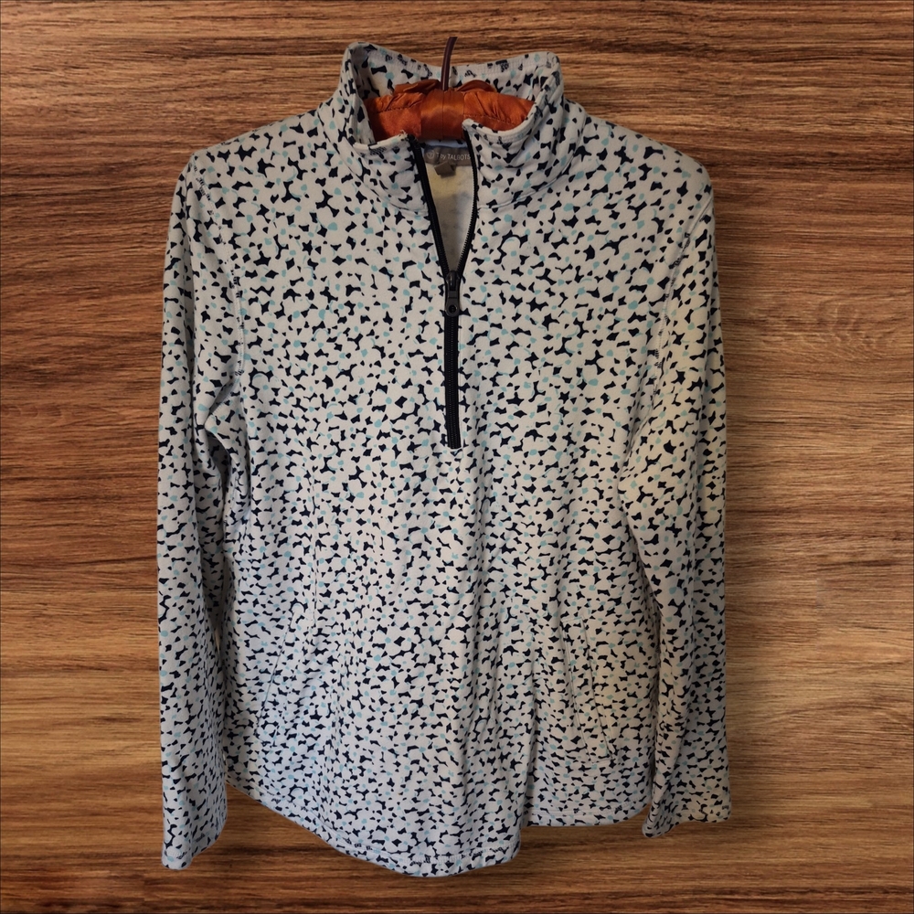 Talbots Light Gray Quarter-Zip Pullover with Navy Dot Pattern